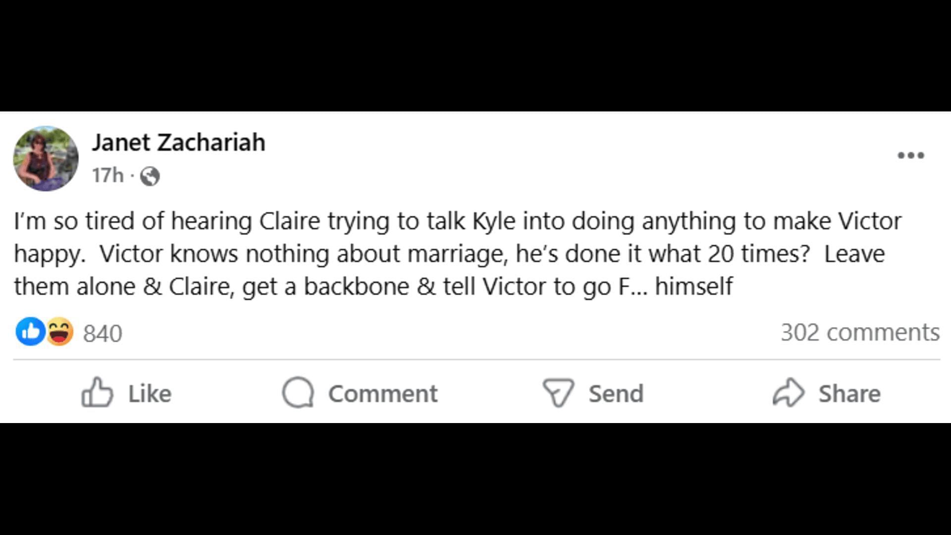 A Facebook post about Claire and Kyle (Image via Facebook/The Young and the Restless)